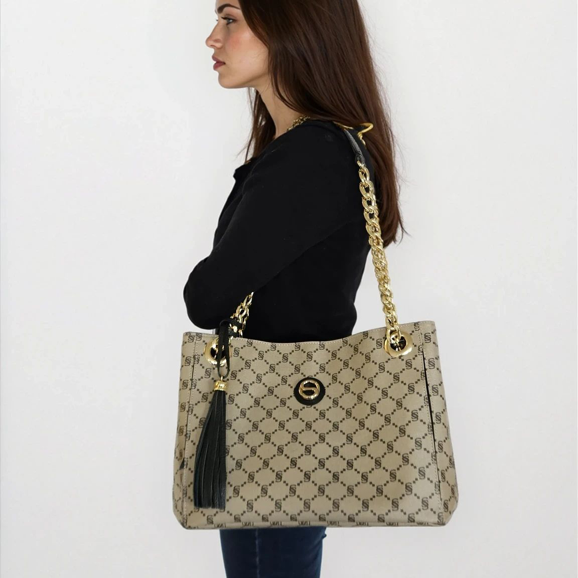 Monogram Shopper with Gold Chain – 2033