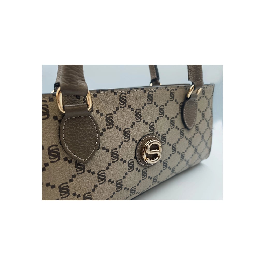 Mini Handtasche mit Monogramm und Ledergriffen – 2066