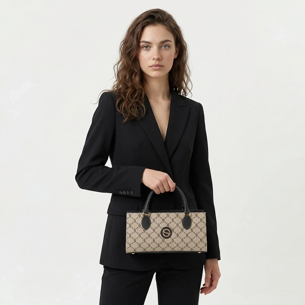Mini Handtasche mit Monogramm und Ledergriffen – 2066